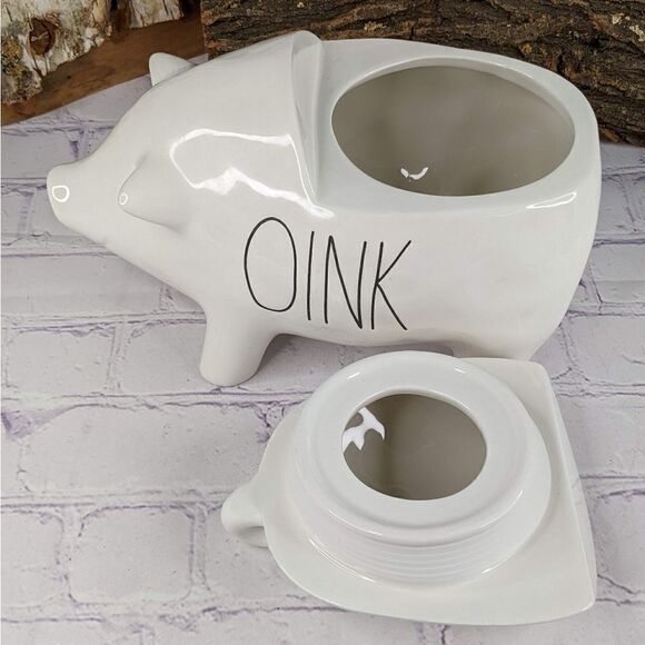 Rae Dunn OINK Ceramic Pig Cookie Jar Canister - Picture 2 of 8